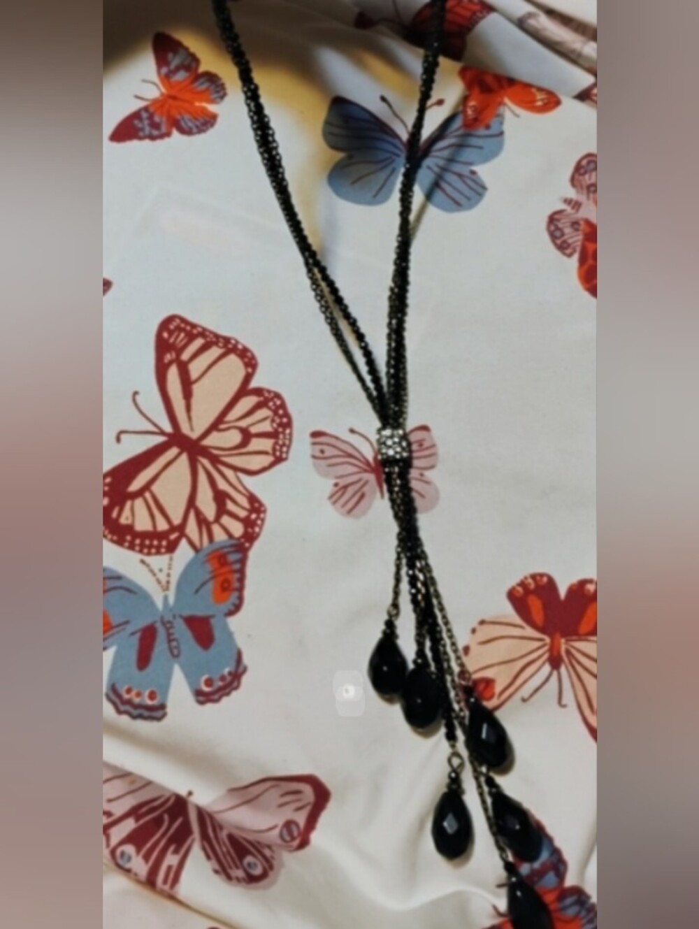 Vintage Style Black Glass Multi-Strand Lariat Tassel Y-Necklace